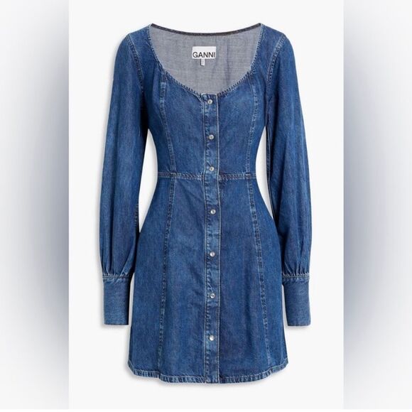 GANNI NEW Denim mini dress size 2 - Picture 3 of 10